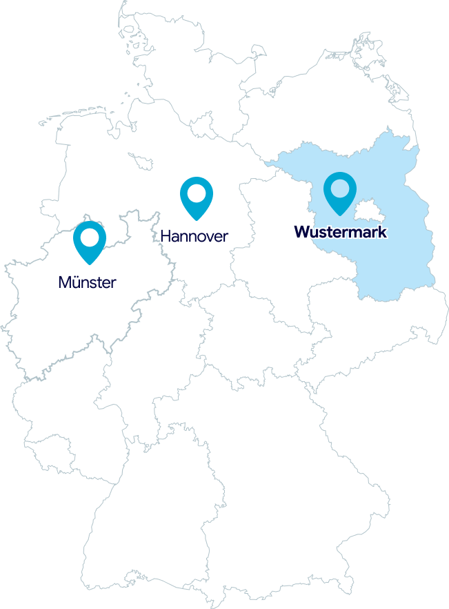 Wir haben unsere Standorte in Münster, Hannover und Wustermark bei Potsdam. Überwiegend sind wir in Norddeutschland im Einsatz. Vereinzelt betreuen wir Kundenstandorte aber auch in anderen Regionen Deutschlands.